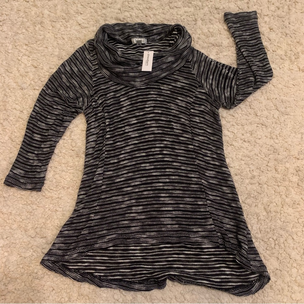 Dress Barn NWT long cowl neck sweater black white grey weave